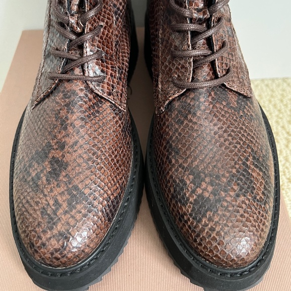 Rachel Comey Halt Brown Snake Print Embossed Leather Lace Up Combat Ankle Boots - Picture 2 of 14
